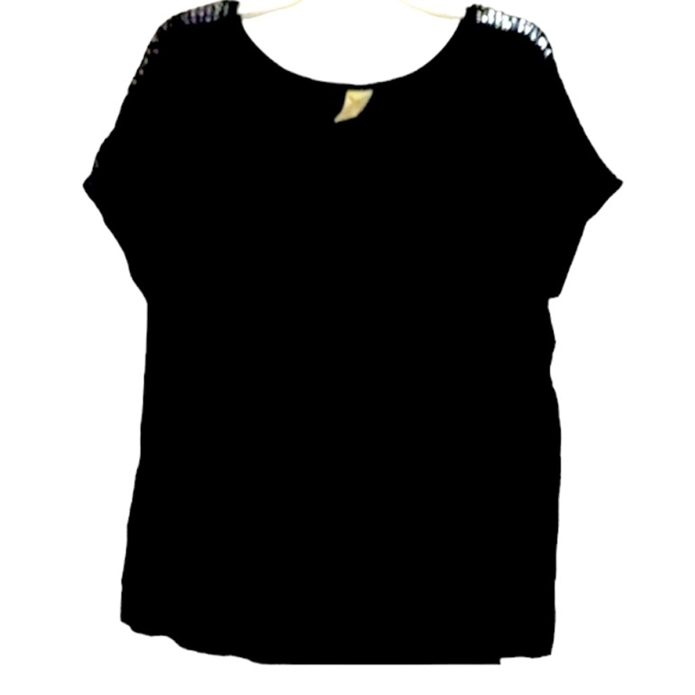 🌞 Faded Glory black lace shoulder & down short sleeve top women plus size 4X